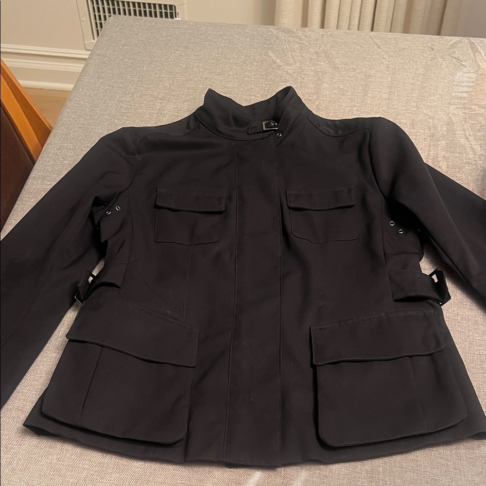 Armani Collezioni Black Utility Jacket with Buckle Collar